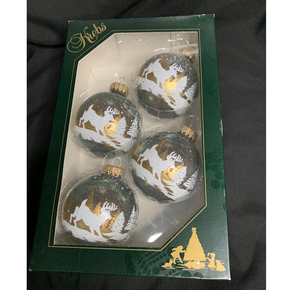 Christmas by Krebs Nature Sparkle Winter Deer Glass Ornaments Set of 4 SK03044